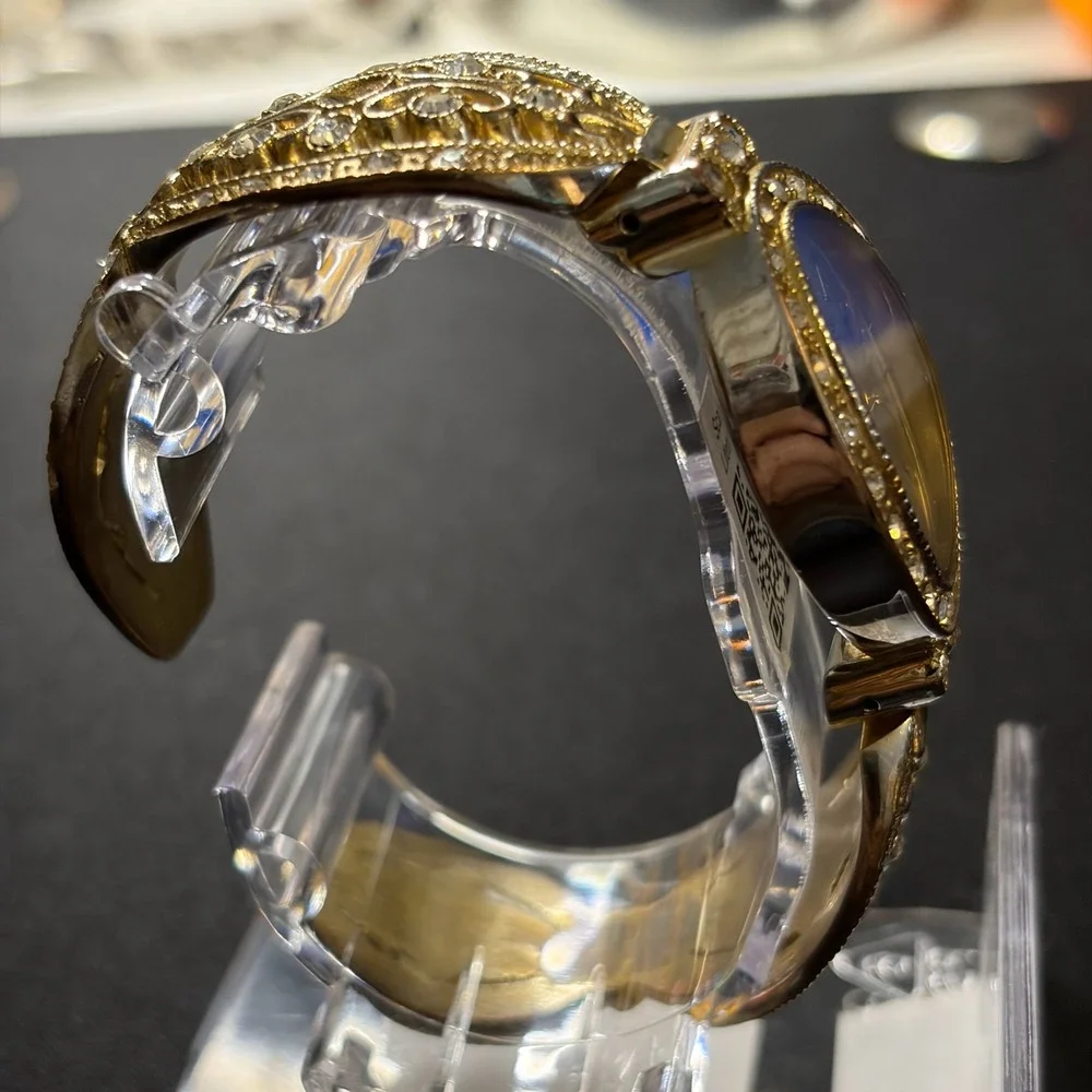 Embassy by Gruen Watch Women OS Gold Crystal Filigree Bangle GEM3023L